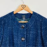 J.Crew  navy blue tweed round neck button front lady jacket with frayed edges. 2 Photo 2