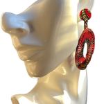 vintage Natural Wood fabric Boho western Dangle Earrings Red Photo 4