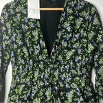 ZARA  Textured Weave Floral Mini Black Cottagecore Dress Medium Photo 3