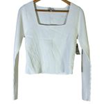 NWT And Now This Women's White Ribbed Square Neck Long Sleeve Crop Sweater Top Size XL Photo 0