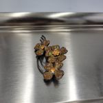 Vintage Enamel Brooch Pin 3" Brown Orange Flower Bouquet Rhinestone AB‎ Flecked Photo 9