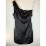 Lulus  NWT Small Lisette One-Shoulder Satin Jacquard Cocktail Minidress in Black Photo 1