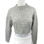 ZARA Women's Grey Long Sleeve Mock Neck Knit Fleece Cropped Sweater Top Size M Photo 0