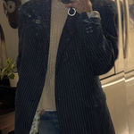 Navy Pinstripe Blazer with yellow linen blend size large Blue Photo 0