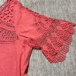 Women's Large XL Coral Crochet top embroidered crinkle so cute! Democracy? Orange Photo 2