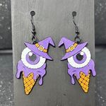Eyeball Witch Ice Cream Cone Earrings 👁️🍦🧙‍♀️✨ Orange Photo 0