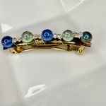 Hand Crafted Blue & Green Round Bead & Clear Crystals Gold Tone Hair Clip Photo 2