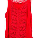 Skies Are Blue  size large red tank top gauzy with crochet lace detal‎ Photo 0