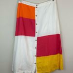 Ashley Stewart | White, Yellow, and Pink Colorblock Button Front Midi Skirt 14 Photo 0