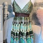 Boho Dress Spaghetti Strap Earthy Brown Green Silky Fit and Flare Photo 0