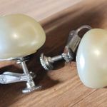 Cream Dome Earrings with Pearlescent Finish Photo 0