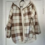 Weatherproof Beige Plaid Ivory Reversible Sherpa Hooded Cardigan S/M Photo 1