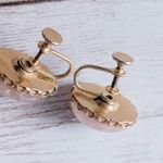 Vintage Screw Back Earrings Light Pink with Iridescent Flakes Domed Oval Photo 3