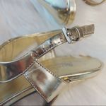 Gucci  Women's Size 7B Gold Metallic Studded T Ankle Strap Stiletto High Heels Photo 11