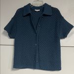 HAVEN WELL WITHIN WOMENS COTTON KNOT STITCH CARDIGAN SWEATER BUTTON LARGE TEAL Blue Photo 1
