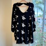 Free People  Austin Black Swing Mini Dress with White Embroidery size XS Photo 1