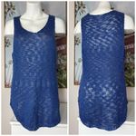 RD Style  Blue Knit Mesh Semi Sheer Sleeveless Tank Top Vest Curve Hem Size Large Photo 1