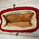 Red Raffia Kiss Lock Clutch Soft Italian Leather Interior Whimsy Evening Summer Photo 2