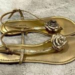 Antonio Melani Floral Gold Flat Sandal Size 10 Photo 0