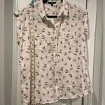 Velvet Heart  Linen Blend Short Roll Sleeve Button Down Shirt Cherry Print Size S Photo 4