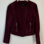 Ann Taylor Suede Genuine Leather Jacket Burgundy Sz XS Biker Moto Photo 0