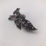 Vintage Metal Silver Tone Bow Barrette With Pink Gems Photo 1