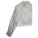 ZARA Jacket Womens S Pastel Tie Dye Cropped Dolman Frayed Hem Pockets White Photo 8