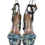 Tabitha Simmons Calla Blue & Ecru Floral Printed Leather Platform Heels Sandals Size 8 Photo 4