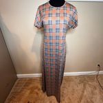 LuLaRoe  Women's Size XS Maria Maxi Dress Tan Gray Orange White Plaid Pattern Photo 1