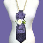 “Dainty Dapper”Purple Patterned Necktie Necklace with rose Purple Photo 0
