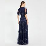 Mac Duggal  9192 Woman’s Blue Sequined High Neck Flutter Sleeve A Line Gown Photo 3