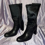 Black Italian leather heeled calf high boot hair upper pointed toe zip up sexy Size 8 Photo 0
