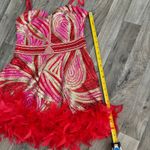 BANJUL  ornate sequin beaded feathered red mini dress Photo 2