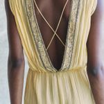 ZARA  dress maxi flowy butter yellow beaded embroidered boho summer vacation Photo 15