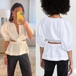 Something Navy White Wrap Blouse Statement Sleeve Women Size Small NEW Photo 1