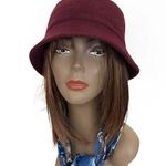 Nine West Sparkly Flower Appliqué Wool Blend Cloche Bucket Hat Burgundy Photo 0