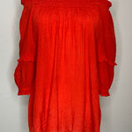 Nanette Lepore  Red Crinkle Cotton Off Shoulder Elastic Top Sz Medium Photo 0