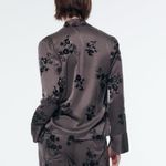 ZARA gray sequin floral embellished surplice wrap flowy long sleeve satin top Photo 4