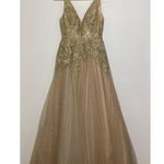 Mac Duggal A-Line Metallic Appliqué Ballgown In Champagne Photo 4
