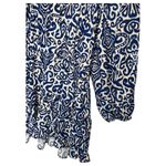 ZARA  Dress Womens L Geometric Ruffle Keyhole Tie Long Balloon Sleeve Blue White Photo 2
