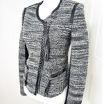 Rebecca Taylor Gray Tweed Style Leather Detail Cropped Zip Up Jacket Blazer 4 Photo 2