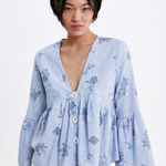 ZARA  Embroidered Cotton Poplin Shirt Size Large Photo 0