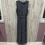 Loft Navy Leaf Print Ruffle Belted Flowy Jumpsuit Womens Size 0 Photo 3