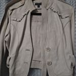 Bebe  Faux Leather Moto Jacket with Ruffle Trim & Belt Beige size Large Photo 2