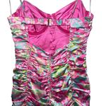 For Love & Lemons Julien Ruched Satin Cami Dress Pink Floral Print Photo 6