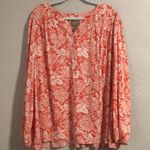Denim & Co  Naturals Size 3X Long Sleeve Linen Blend Floral Print Top Blouse Photo 1