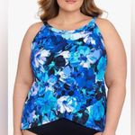 Swim Solutions Women’s Plus Floral Underwire Tankini Swim Top, NWT, Size 16W Blue Photo 1