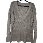 Aerie  V-Neck Sweater Women's Size Large Gray Loose Knit Crochet Oversized Mesh Photo 0