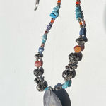 Vintage Boho Tribal Medallion Pendant Necklace Carnelian Turquoise Multistone Blue Photo 14