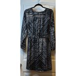 Dana Buchman  Womens PXL Black Geometric Print Wrap Dress Long Sleeve Tie Waist Photo 2